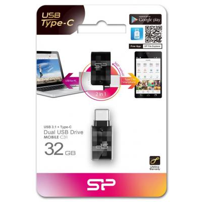 USB флеш накопичувач Silicon Power 32GB Mobile C31 USB 3.1 / USB Type-C (SP032GBUC3C31V1K) - фото 4 USB флеш накопичувач Silicon Power 32GB Mobile C31 USB 3.1 / USB Type-C (SP032GBUC3C31V1K) - фото 4
