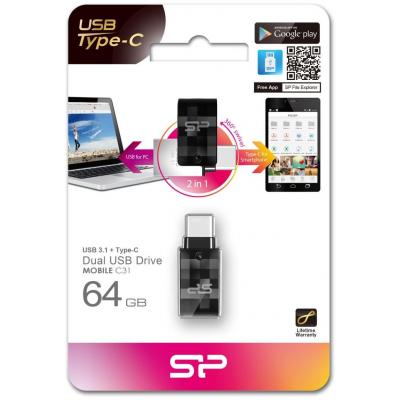 USB флеш накопичувач Silicon Power 64GB Mobile C31 USB 3.1 / USB Type-C (SP064GBUC3C31V1K) - фото 4 USB флеш накопичувач Silicon Power 64GB Mobile C31 USB 3.1 / USB Type-C (SP064GBUC3C31V1K) - фото 4