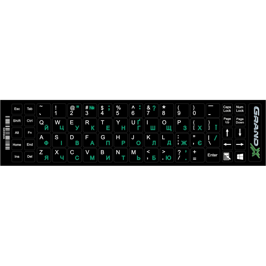 Наклейка на клавіатуру Grand-X 68 keys UA green, Latin white (GXDGUA) - фото 1 Наклейка на клавіатуру Grand-X 68 keys UA green, Latin white (GXDGUA) - фото 1
