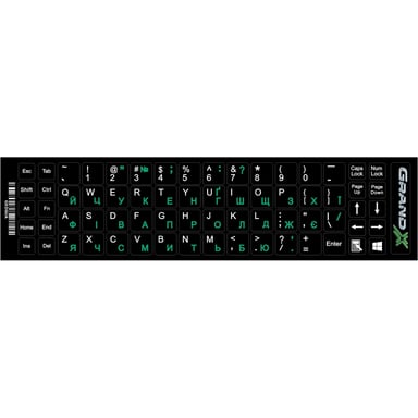 Наклейка на клавіатуру Grand-X 68 keys UA green, Latin white (GXDGUA) - фото 1