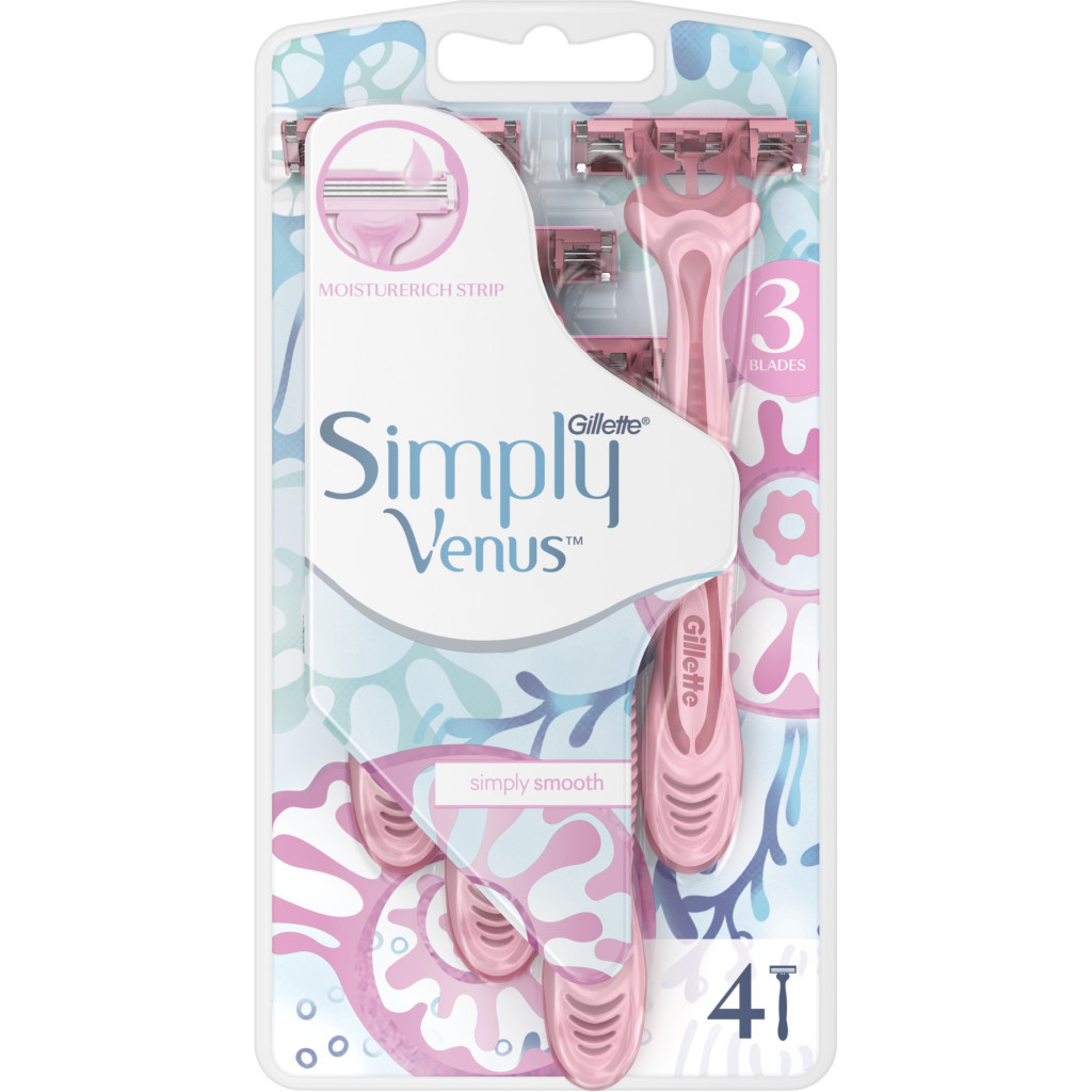 Бритва Gillette Simply Venus 3 4 шт. (7702018465675/8700216143608) - фото 2 Бритва Gillette Simply Venus 3 4 шт. (7702018465675/8700216143608) - фото 2