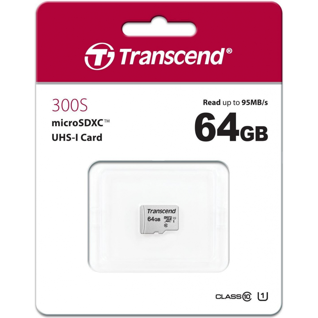 Карта пам'яті Transcend 64GB microSDXC class 10 UHS-I U1 (TS64GUSD300S) - фото 2 Карта пам'яті Transcend 64GB microSDXC class 10 UHS-I U1 (TS64GUSD300S) - фото 2