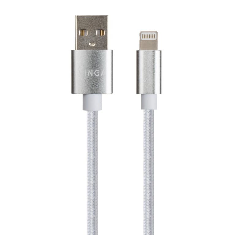 Дата кабель USB 2.0 AM to Lightning 1m nylon silver Vinga (VCPDCLNB1S) - фото 2