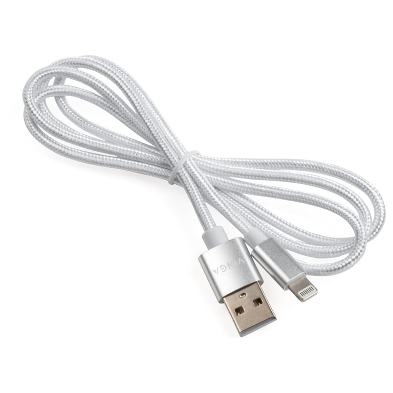 Дата кабель USB 2.0 AM to Lightning 1m nylon silver Vinga (VCPDCLNB1S) - фото 3