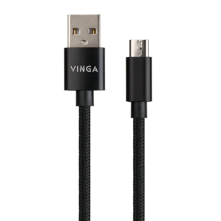 Дата кабель USB 2.0 AM to Micro 5P 1m nylon black Vinga (VCPDCMNB1BK) - фото 2