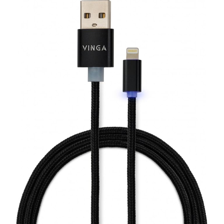 Дата кабель USB 2.0 AM to Lightning 1m LED black Vinga (VCPDCLLED1BK) - фото 1