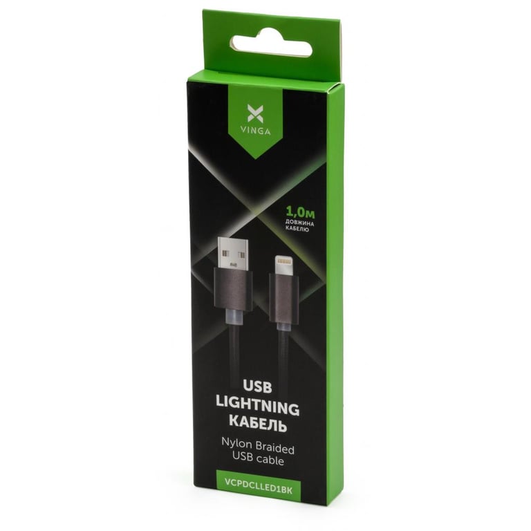Дата кабель USB 2.0 AM to Lightning 1m LED black Vinga (VCPDCLLED1BK) - фото 4