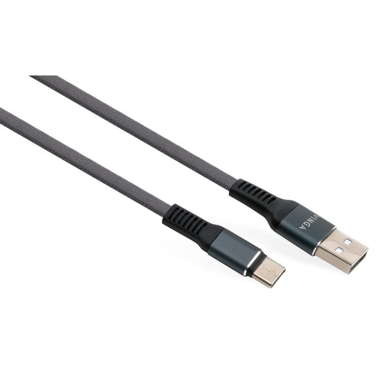 Дата кабель USB 2.0 AM to Type-C 1m flat nylon gray Vinga (VCPDCTCFNB1GR) - фото 1