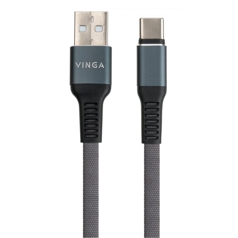 Дата кабель USB 2.0 AM to Type-C 1m flat nylon gray Vinga (VCPDCTCFNB1GR) - фото 2