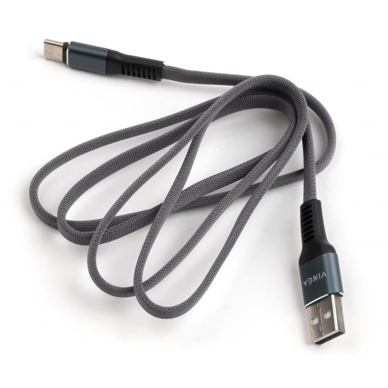 Дата кабель USB 2.0 AM to Type-C 1m flat nylon gray Vinga (VCPDCTCFNB1GR) - фото 3