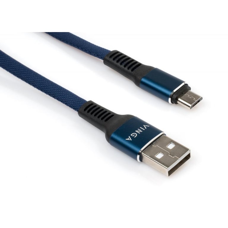 Дата кабель USB 2.0 AM to Micro 5P 1m flat nylon blue Vinga (VCPDCMFNB1B) - фото 1