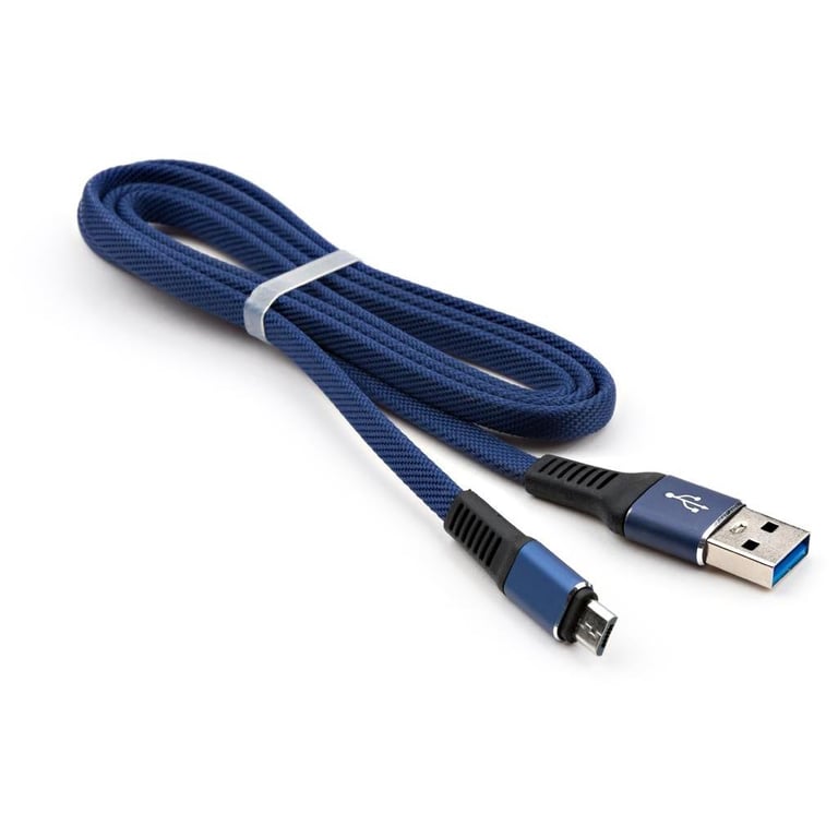 Дата кабель USB 2.0 AM to Micro 5P 1m flat nylon blue Vinga (VCPDCMFNB1B) - фото 3