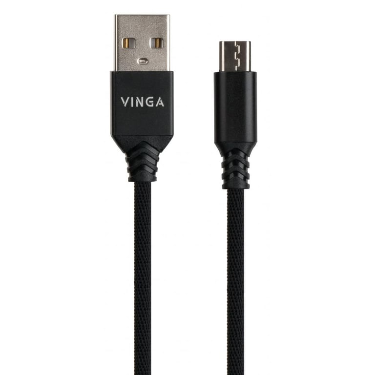 Дата кабель USB 2.0 AM to Micro 5P nylon 1m black Vinga (VCPDCMBN21BK) - фото 2