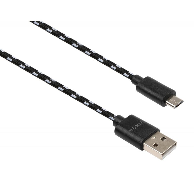 Дата кабель USB 2.0 AM to Micro 5P 2color nylon 1m black Vinga (VCPDCMBN31BK) - фото 1