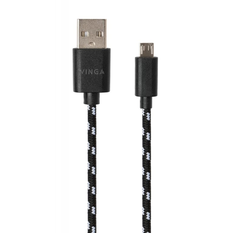 Дата кабель USB 2.0 AM to Micro 5P 2color nylon 1m black Vinga (VCPDCMBN31BK) - фото 2