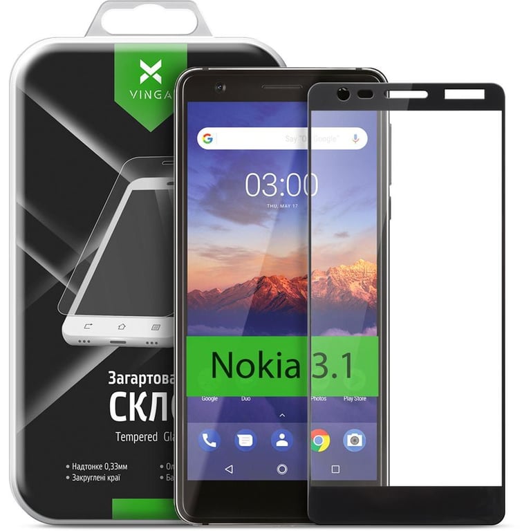 Скло захисне Vinga для Nokia 3.1 Black (VTPGS-N31B) - фото 1
