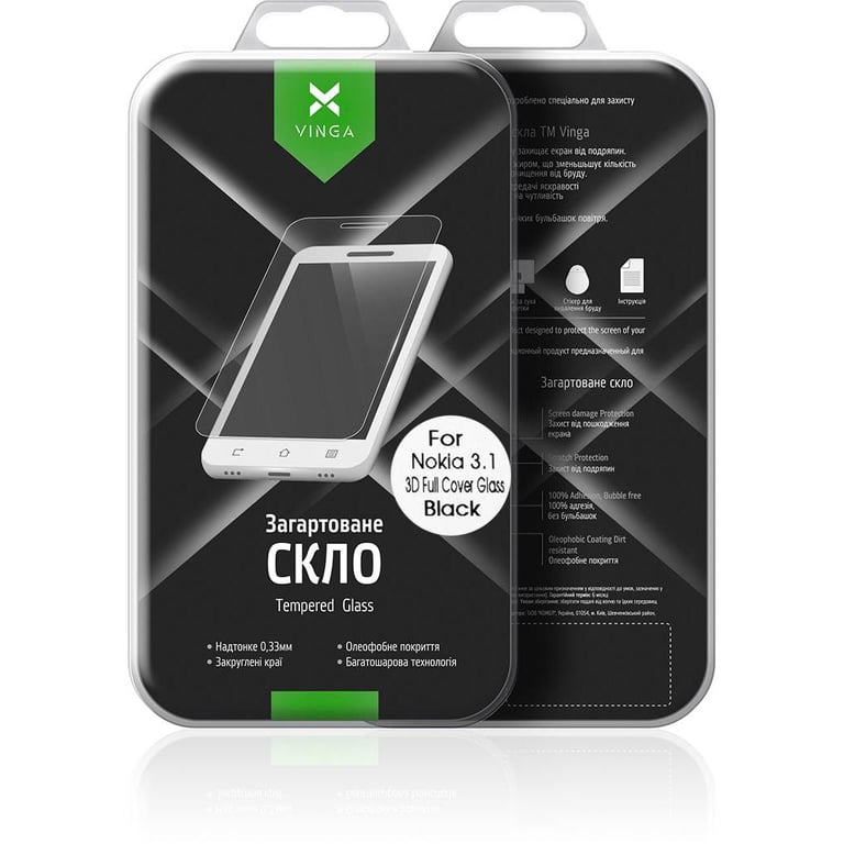 Скло захисне Vinga для Nokia 3.1 Black (VTPGS-N31B) - фото 8