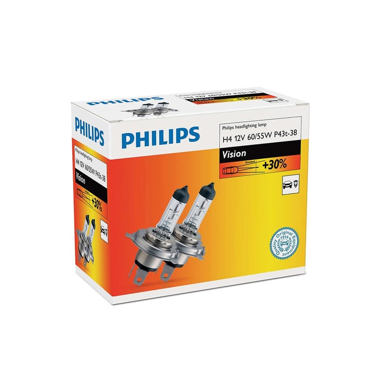 Автолампа Philips H4 Vision, 3200K, 2шт (12342PRC2) - фото 1