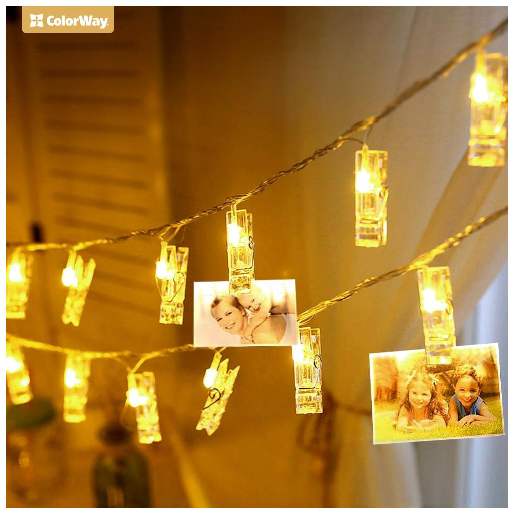 Гірлянда ColorWay 40 LED, 4.2м, з прищіпками (CW-LCP-40L42B) - фото 4 Гірлянда ColorWay 40 LED, 4.2м, з прищіпками (CW-LCP-40L42B) - фото 4