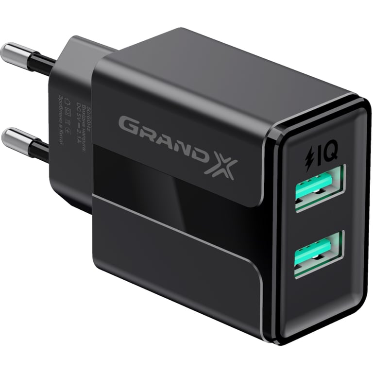 Зарядний пристрій Grand-X 5V 2,1A Black + cable USB-Lightning (CH15LTB) - фото 2