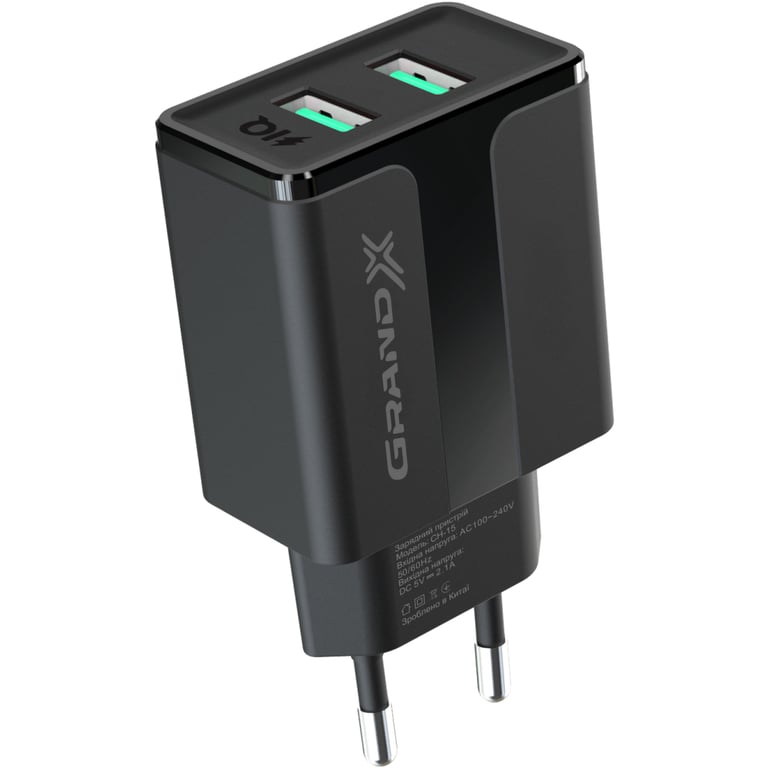 Зарядний пристрій Grand-X 5V 2,1A Black + cable USB-Lightning (CH15LTB) - фото 3