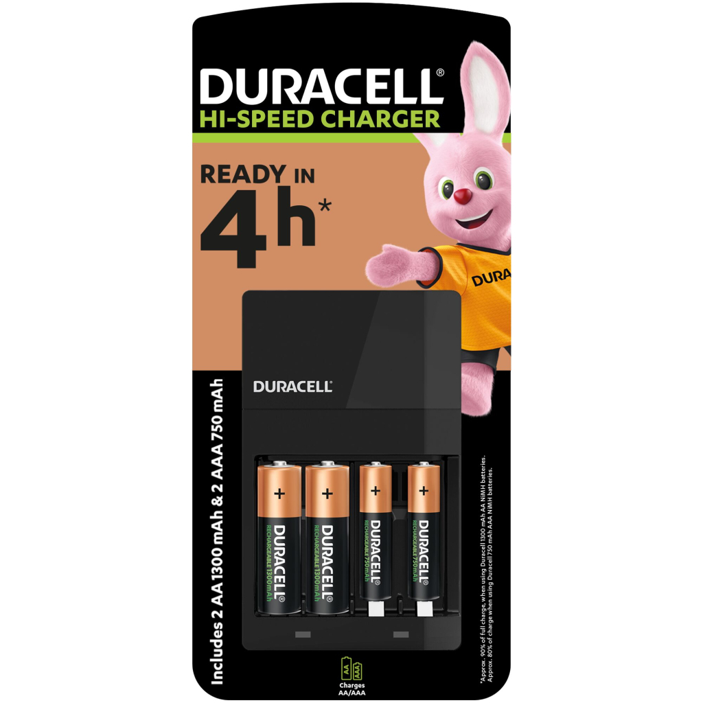 Зарядний пристрій для акумуляторів Duracell CEF14, 4 години, 1 шт. (Includes 2 AA1300mAh & 2 AAA750mAh) (5007497 / 5004990) - фото 1