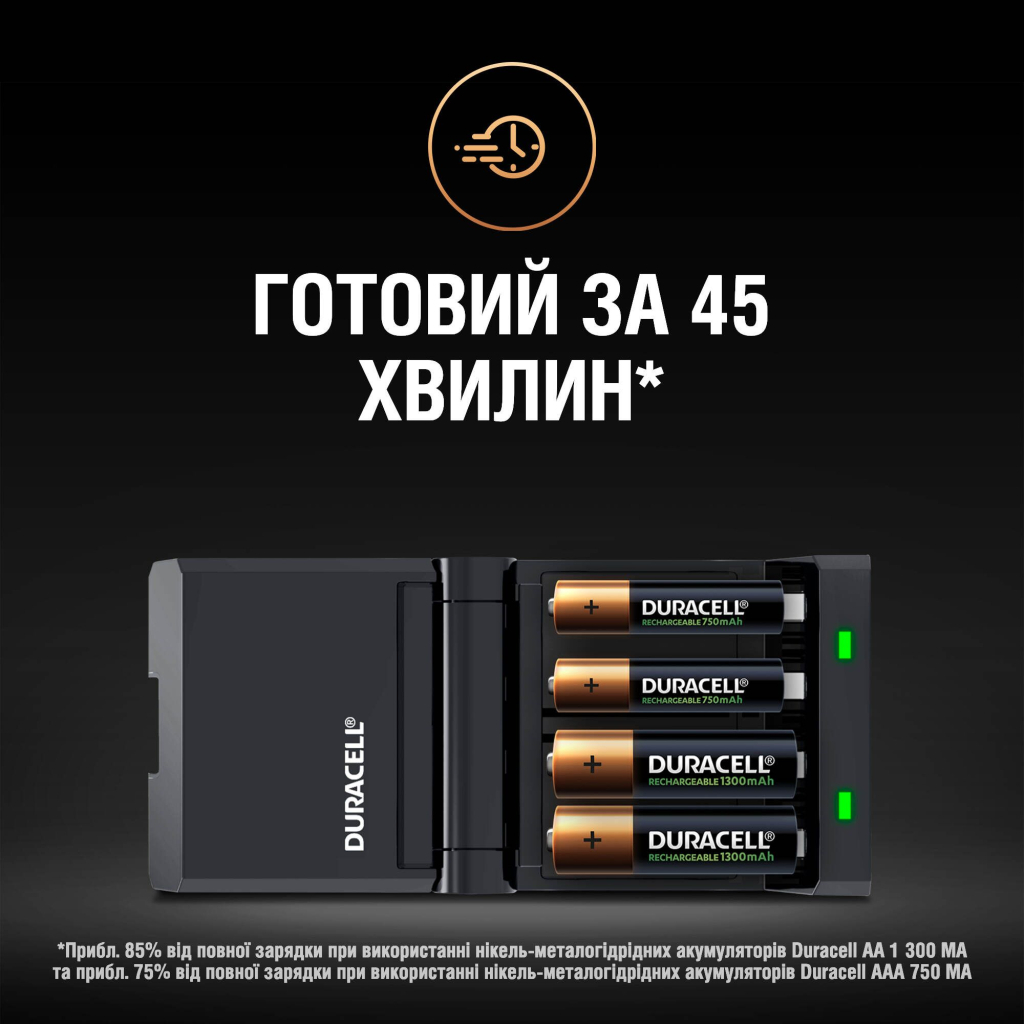 Зарядний пристрій для акумуляторів Duracell CEF27 + 2 rechar AA1300mAh + 2 rechar AAA750mAh (5001374) - фото 6 Зарядний пристрій для акумуляторів Duracell CEF27 + 2 rechar AA1300mAh + 2 rechar AAA750mAh (5001374) - фото 6