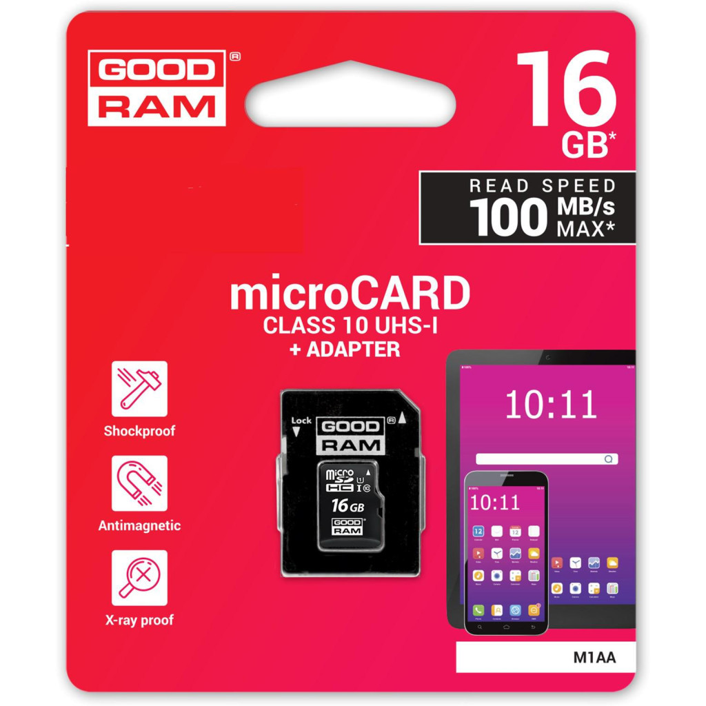 Карта пам'яті Goodram 16GB microSDHC Class 10 (M1AA-0160R12) - фото 5 Карта пам'яті Goodram 16GB microSDHC Class 10 (M1AA-0160R12) - фото 5