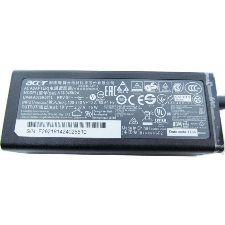 Блок живлення до ноутбуку Acer 45W 19V, 2.37A, 5.5/1.7 (A13-045N2A / A40241) - фото 3