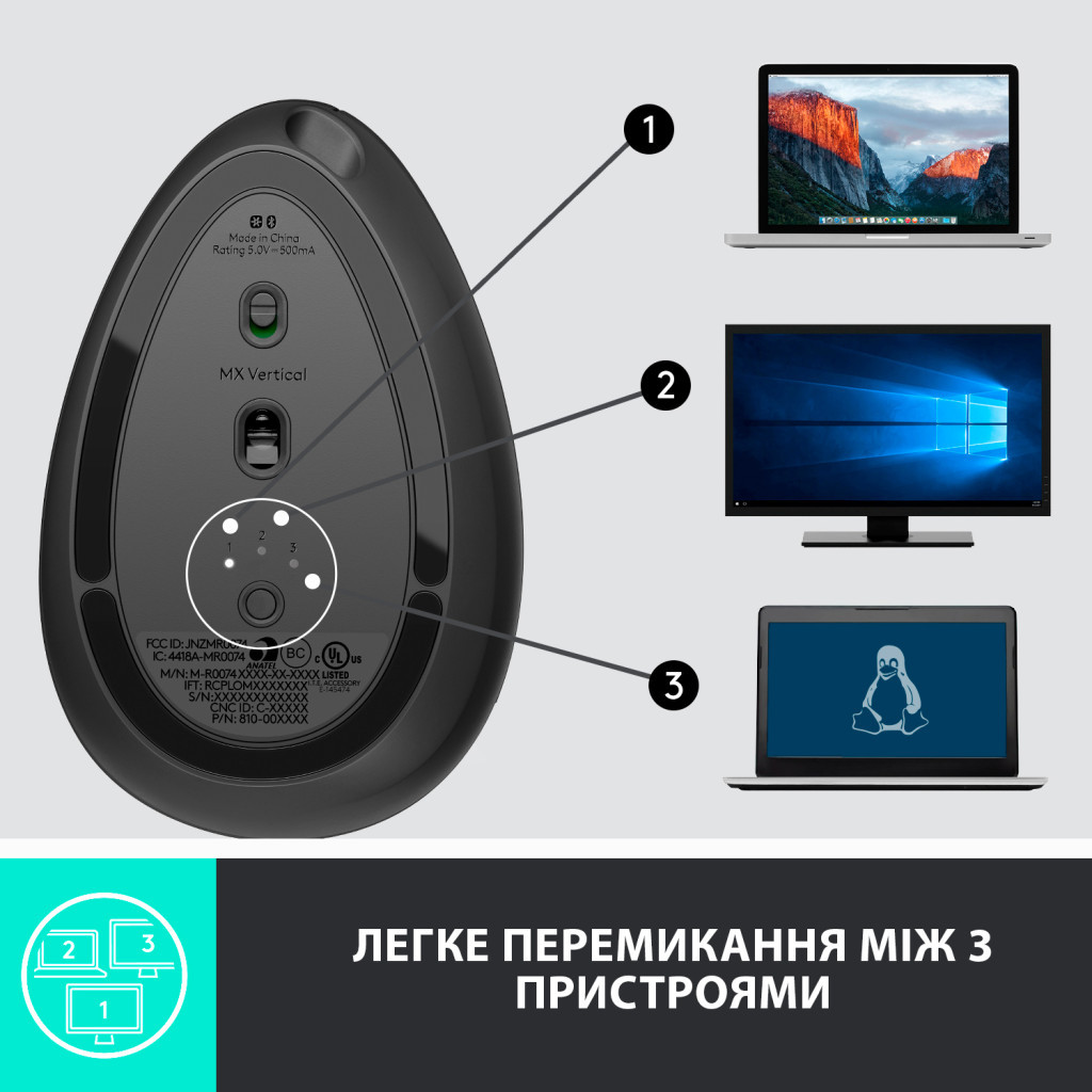 Мишка Logitech MX Vertical (910-005448) - фото 8 Мишка Logitech MX Vertical (910-005448) - фото 8