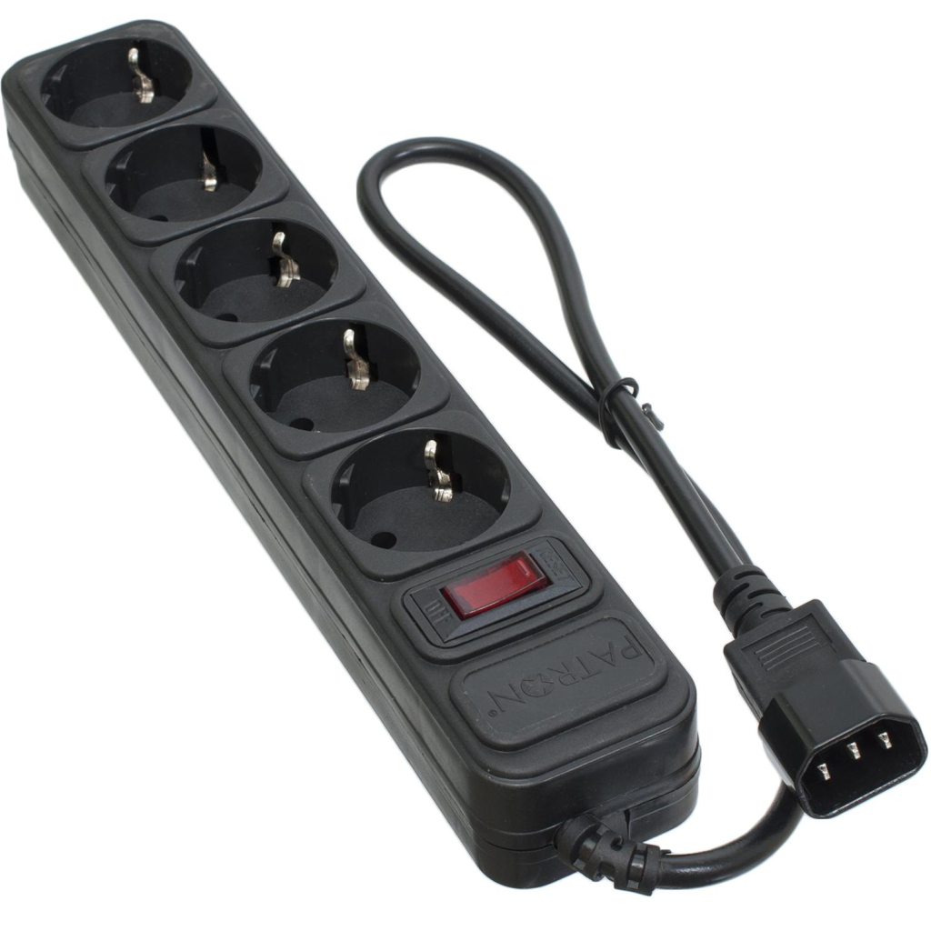 Мережевий фільтр живлення Patron 0.5 m3*1mm2 (SP-1052U) 5 розеток BLACK (EXT-PN-SP-1052U) - фото 1