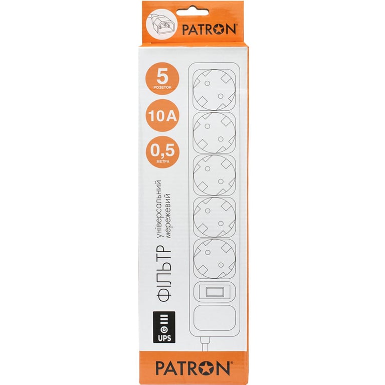 Мережевий фільтр живлення Patron 0.5 m3*1mm2 (SP-1052U) 5 розеток BLACK (EXT-PN-SP-1052U) - фото 2