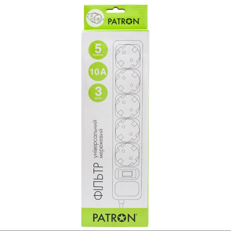 Мережевий фільтр живлення Patron 3.0 m3*1mm2 (SP-1053) 5 розеток BLACK (EXT-PN-SP-1053) - фото 2