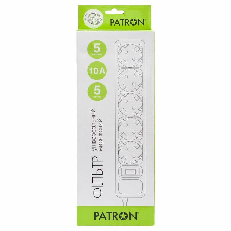 Мережевий фільтр живлення Patron 5.0 m3*1mm2 (SP-1055) 5 розеток BLACK (EXT-PN-SP-1055) - фото 2