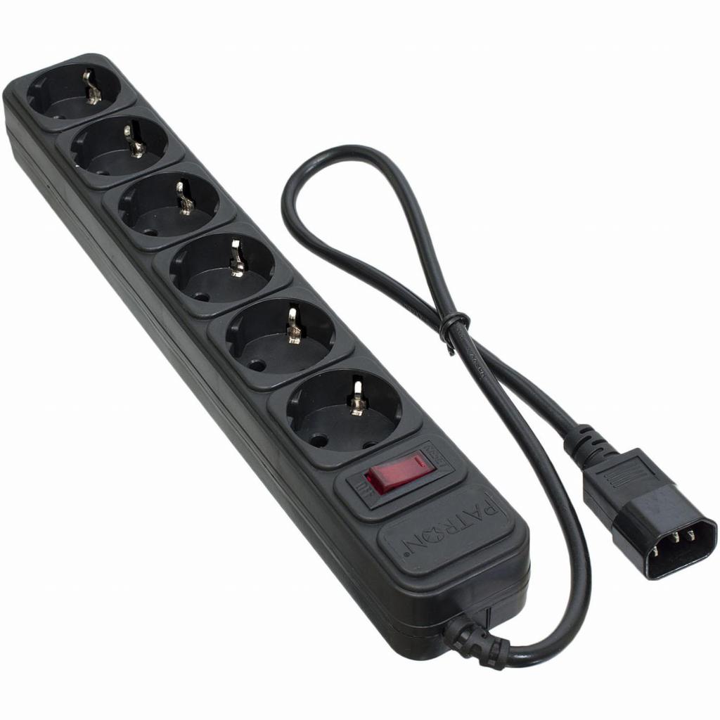 Мережевий фільтр живлення Patron 0.5 m3*1mm2 (SP-1062U) 6 розеток BLACK (EXT-PN-SP-1062U) - фото 1
