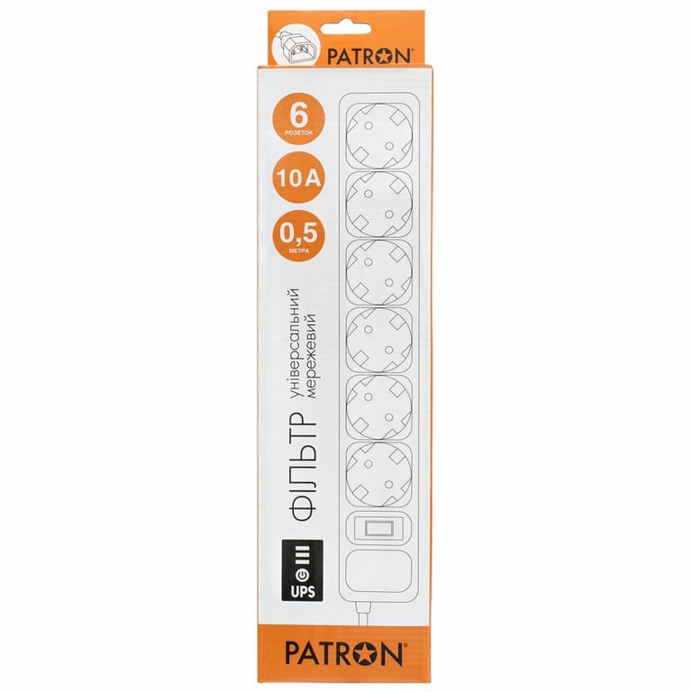 Мережевий фільтр живлення Patron 0.5 m3*1mm2 (SP-1062U) 6 розеток BLACK (EXT-PN-SP-1062U) - фото 2