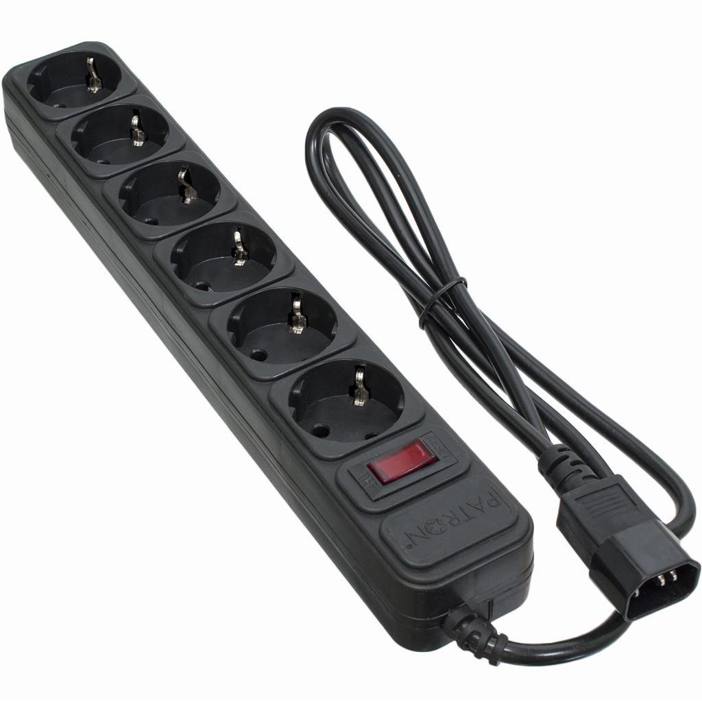 Мережевий фільтр живлення Patron 1 m3*1mm2 (SP-1063U) 6 розеток BLACK (EXT-PN-SP-1063U) - фото 1