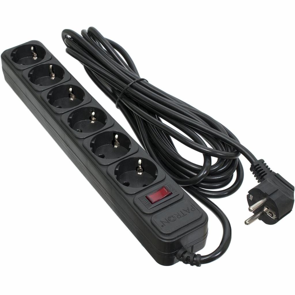 Мережевий фільтр живлення Patron 5.0 m3*1mm2 (SP-1065)  6 розеток BLACK (EXT-PN-SP-1065) - фото 1