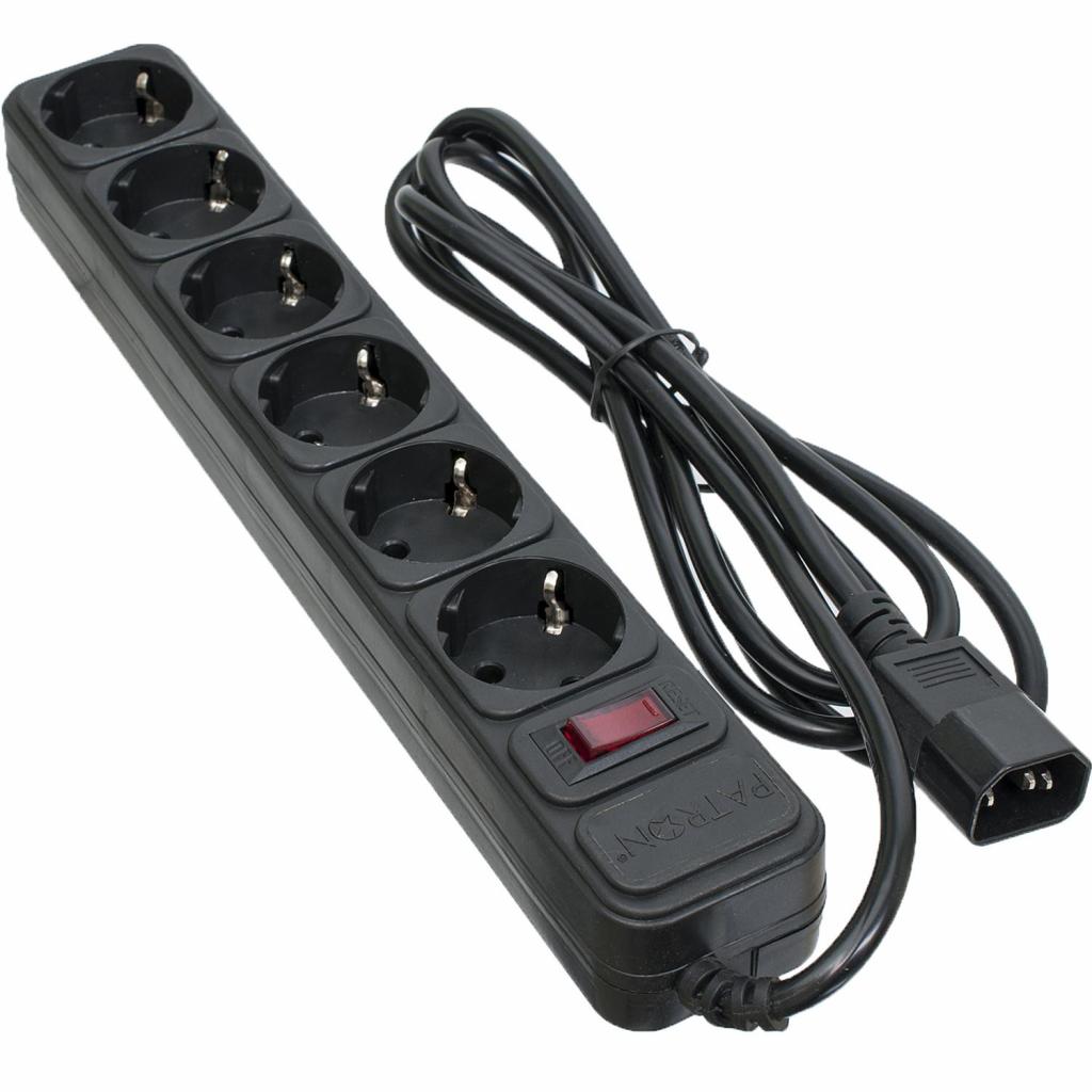 Мережевий фільтр живлення Patron 2 m3*1mm2 (SP-1065U) 6 розеток BLACK (EXT-PN-SP-1065U) - фото 1