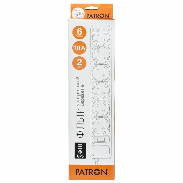 Мережевий фільтр живлення Patron 2 m3*1mm2 (SP-1065U) 6 розеток BLACK (EXT-PN-SP-1065U) - фото 2