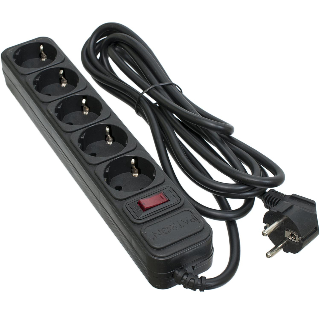 Мережевий фільтр живлення Patron 3.0 m3*1.5mm2 (SP-1653) 5 розеток BLACK (EXT-PN-SP-1653) - фото 1