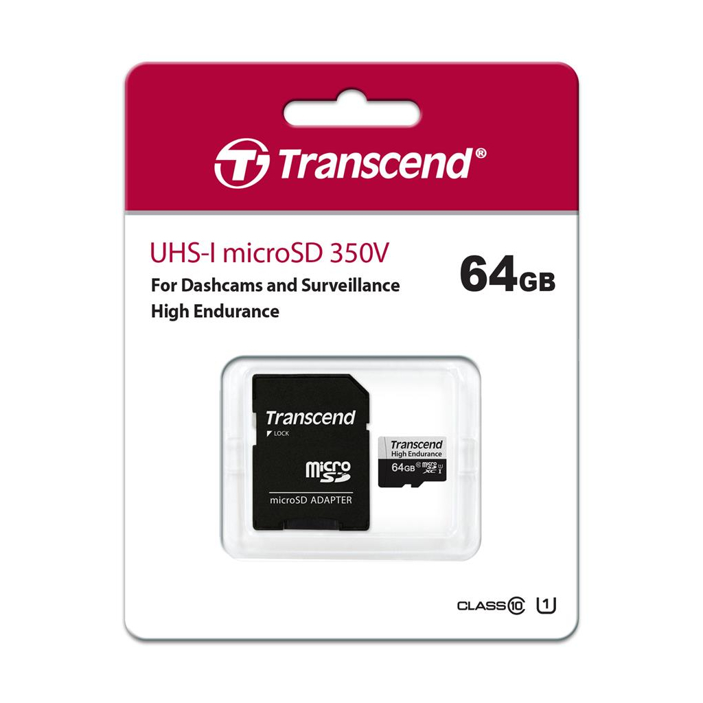 Карта пам'яті Transcend 64GB microSDXC class 10 UHS-I U1 High Endurance (TS64GUSD350V) - фото 1 Карта пам'яті Transcend 64GB microSDXC class 10 UHS-I U1 High Endurance (TS64GUSD350V) - фото 1