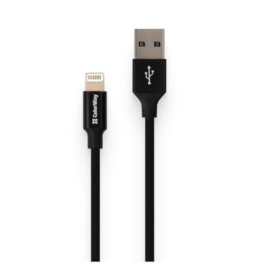 Дата кабель USB 2.0 AM to Lightning 1.0m black ColorWay (CW-CBUL004-BK) - фото 1