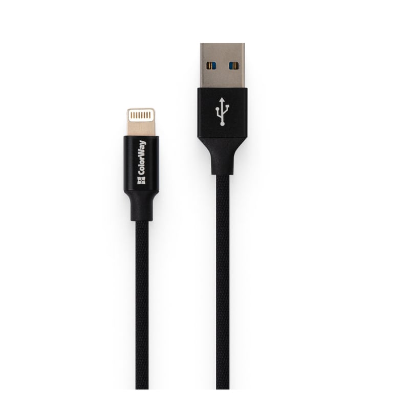 Дата кабель USB 2.0 AM to Lightning 1.0m black ColorWay (CW-CBUL004-BK) - фото 1
