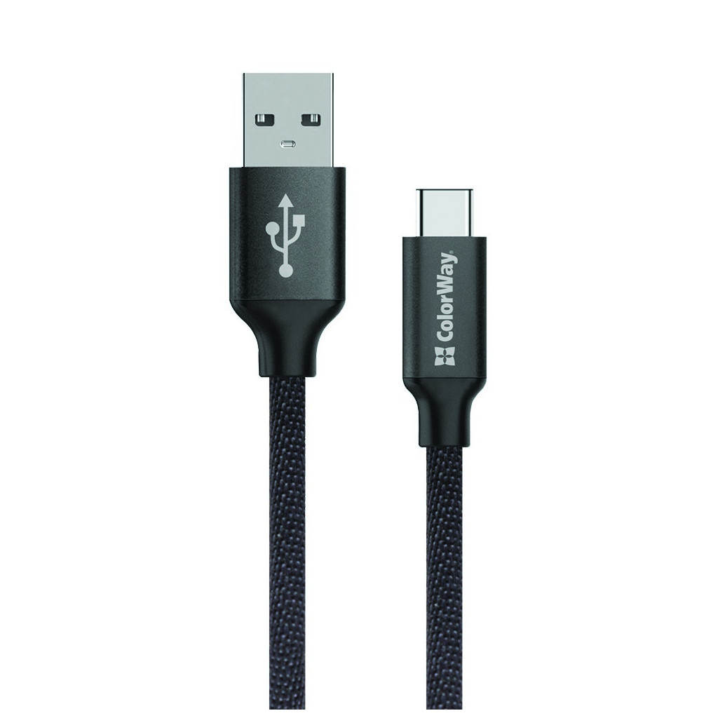 Дата кабель USB 2.0 AM to USB-C 1.0m 2.1А black ColorWay (CW-CBUC003-BK) - фото 1 Дата кабель USB 2.0 AM to USB-C 1.0m 2.1А black ColorWay (CW-CBUC003-BK) - фото 1