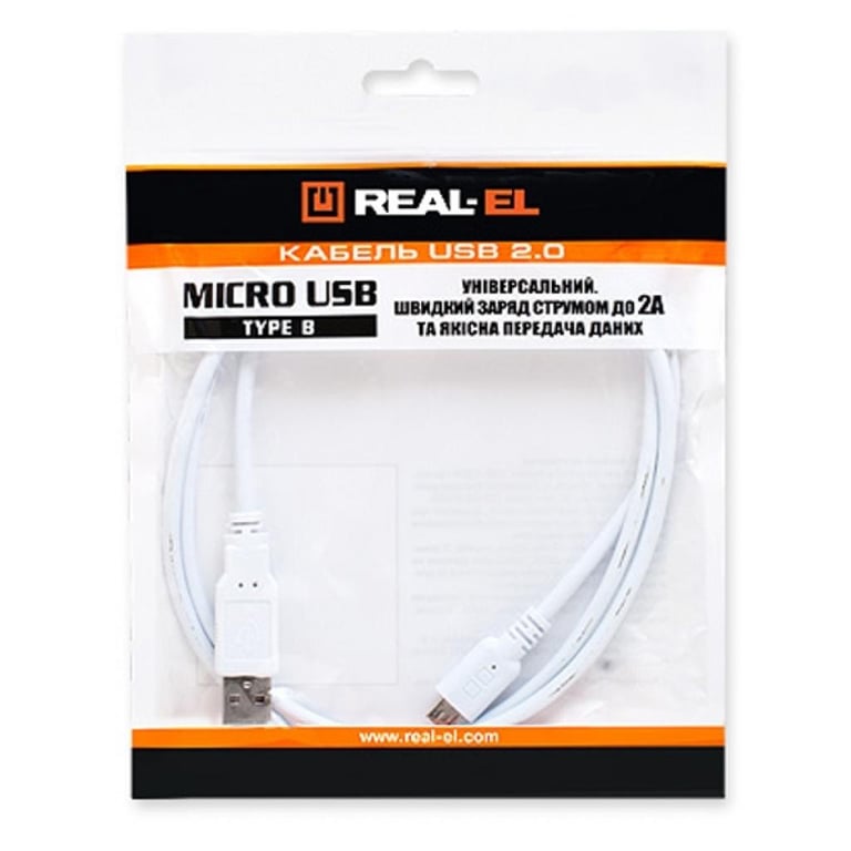 Дата кабель USB 2.0 AM to Micro 5P 0.6m Pro white REAL-EL (EL123500022) - фото 2