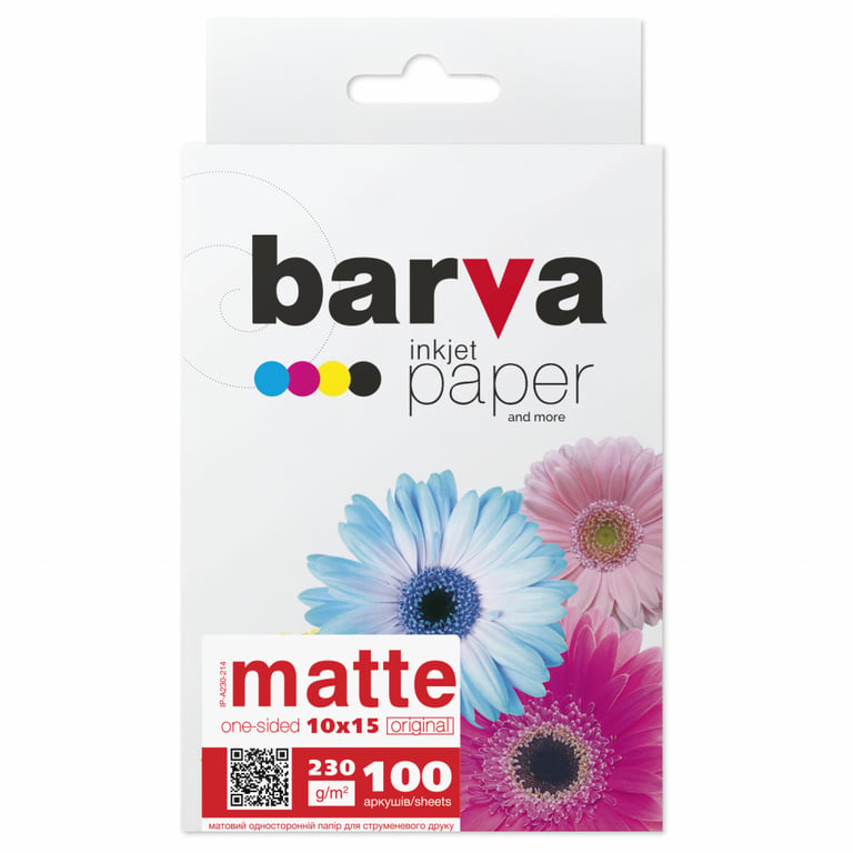 Фотопапір Barva 10x15, 230 g/m2, matt, 100арк (A230-214) - фото 1