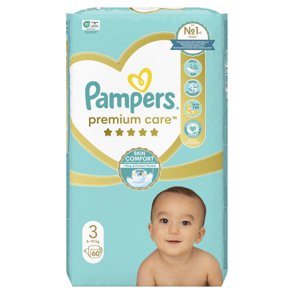 Підгузки Pampers Premium Care Midi Розмір 3 (6-10кг), 60 (4015400274780) - фото 2 Підгузки Pampers Premium Care Midi Розмір 3 (6-10кг), 60 (4015400274780) - фото 2