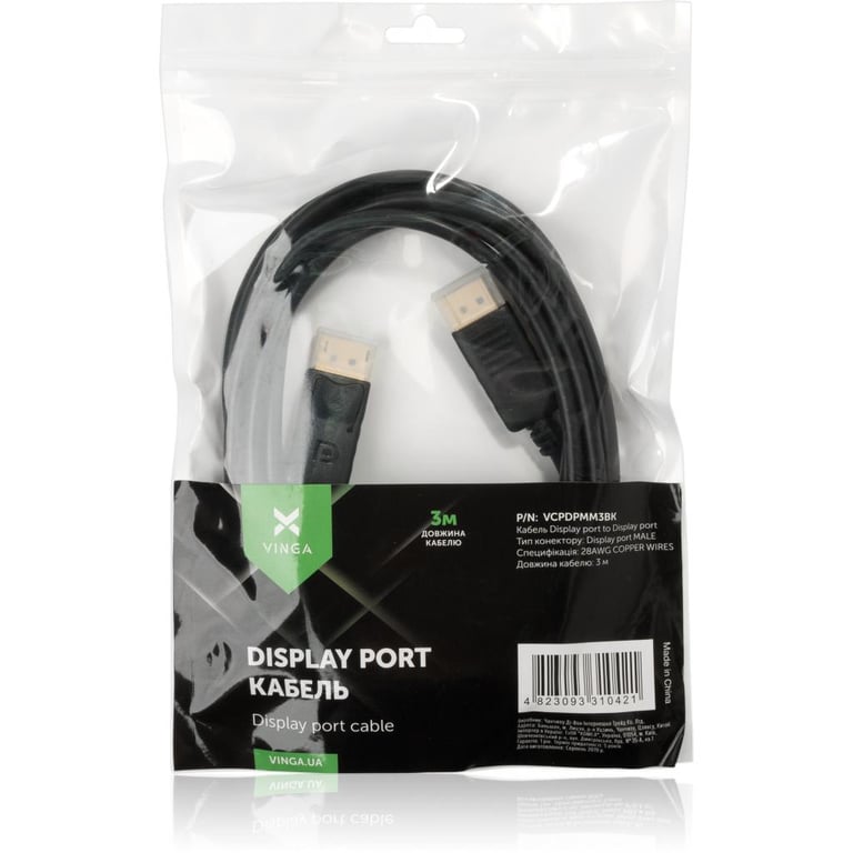 Кабель мультимедійний Display Port to Display Port 3.0m Vinga (VCPDPMM3BK) - фото 4
