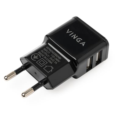 Зарядний пристрій Vinga 2 Port USB Wall Charger 2.1A (VCPWCH2USB2ABK) - фото 1